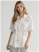 Embroidered leaf drawstring shirt