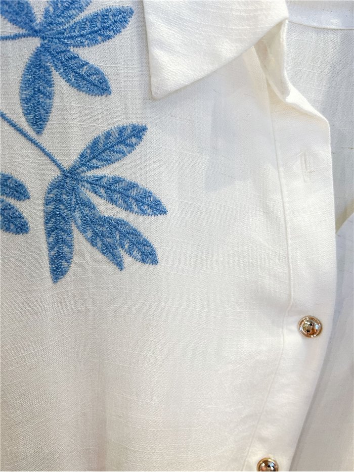 Embroidered leaf drawstring shirt