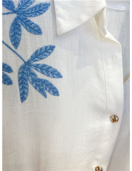 Embroidered leaf drawstring shirt