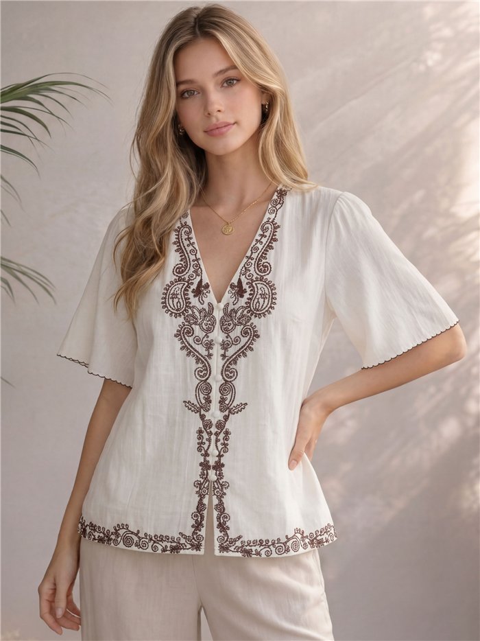 Boho-Bluse mit Paillettenstickerei