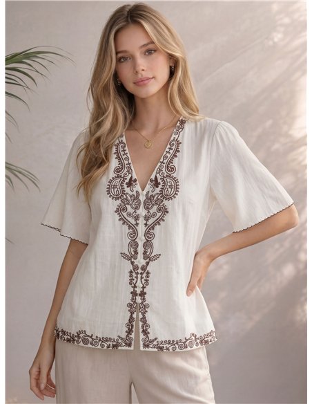 Boho-Bluse mit Paillettenstickerei