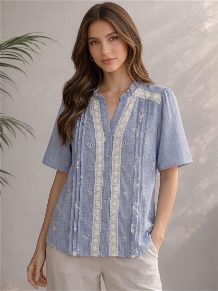 Blusa bordada lino puntilla