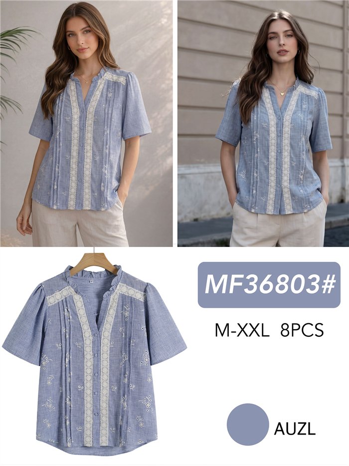 Blusa bordada lino puntilla