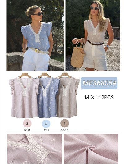 Blusa bordada lino manga volantes 2