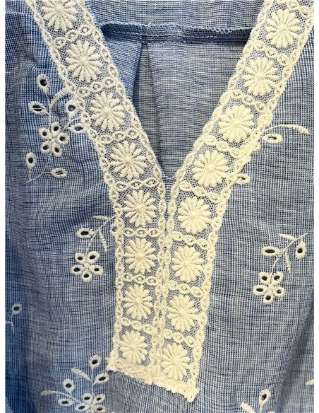 Blusa bordada lino manga volantes