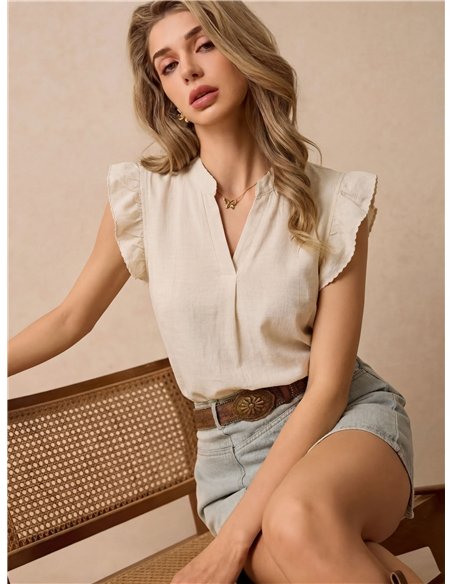 Blusa lino bajo bordado