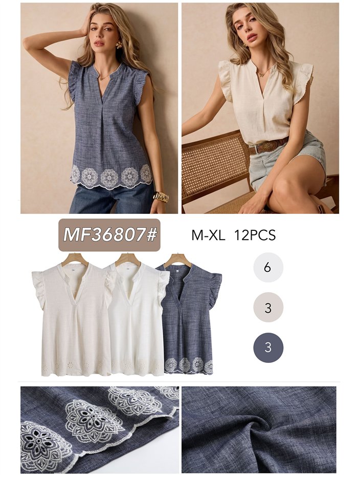 Blusa lino bajo bordado