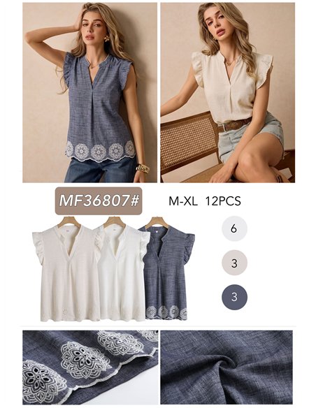 Blusa lino bajo bordado