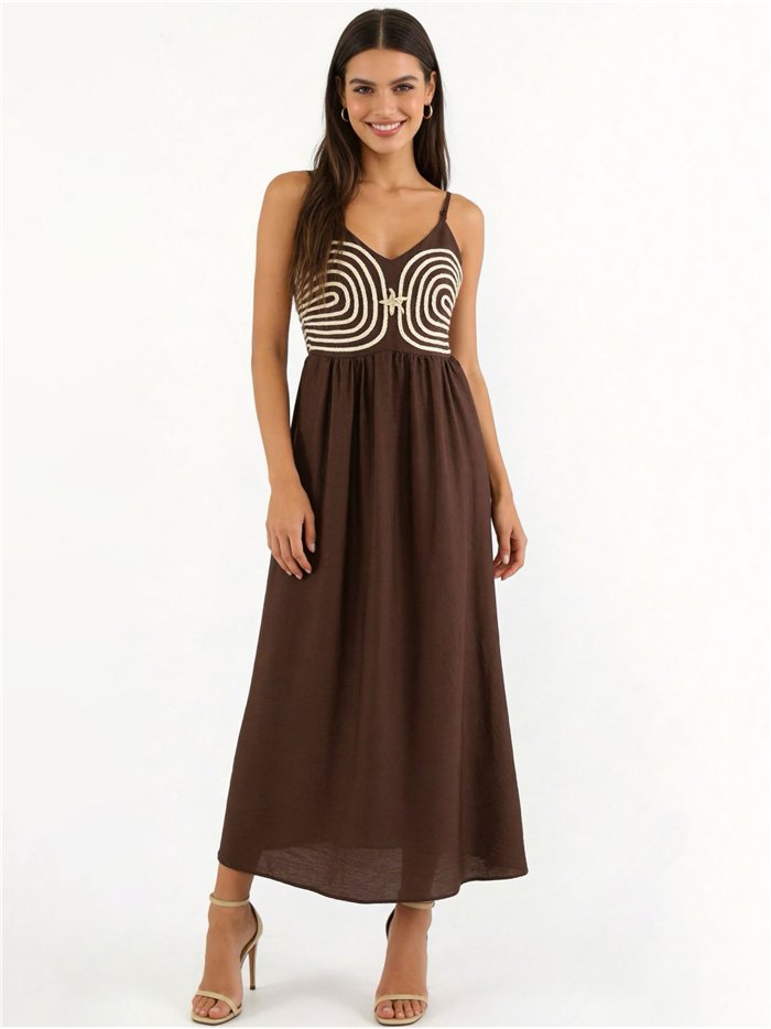 Linen maxi dress with seaside appliqué