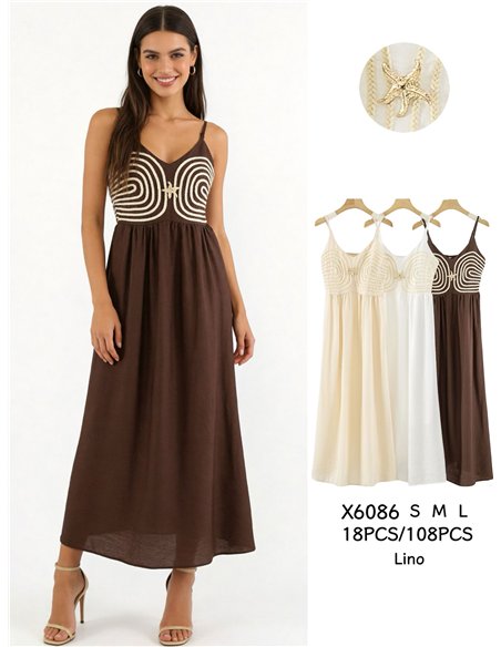 Linen maxi dress with seaside appliqué