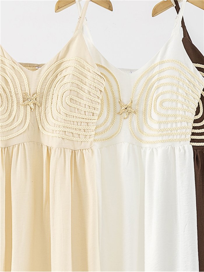 Linen maxi dress with seaside appliqué