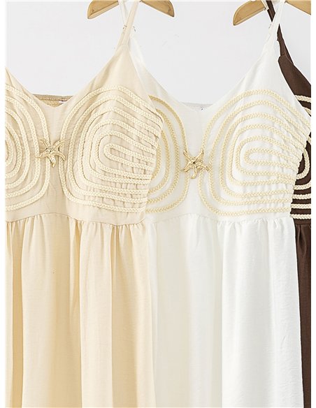 Linen maxi dress with seaside appliqué