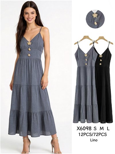 Strappy maxi dress with jewel buttons 2