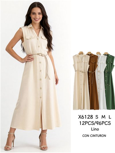 Sleeveless maxi shirt dress with cord belt 2