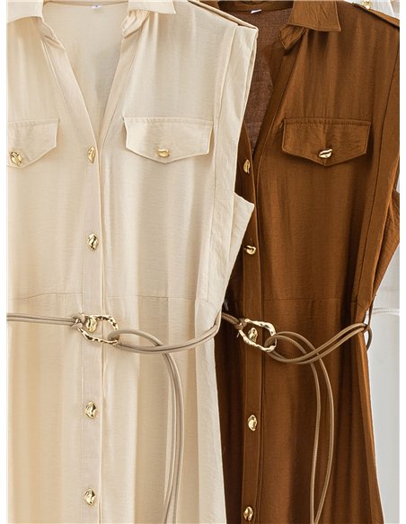 Sleeveless maxi shirt dress with cord belt