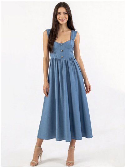 Vestido midi de escote corazón con botones marinos