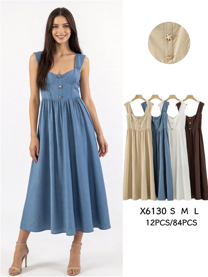 Vestido midi de escote corazón con botones marinos