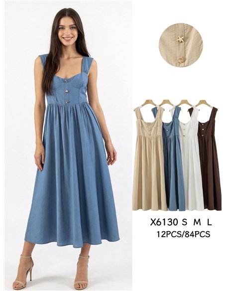 Vestido midi de escote corazón con botones marinos