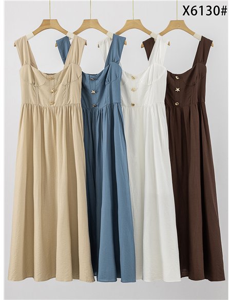 Vestido midi de escote corazón con botones marinos