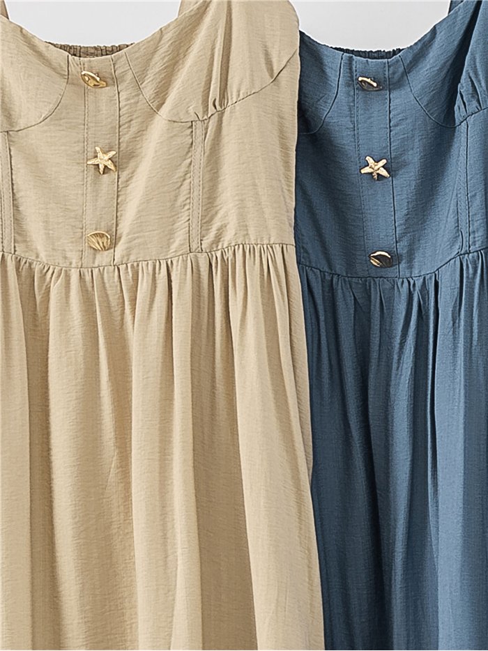 Vestido midi de escote corazón con botones marinos