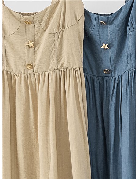 Vestido midi de escote corazón con botones marinos