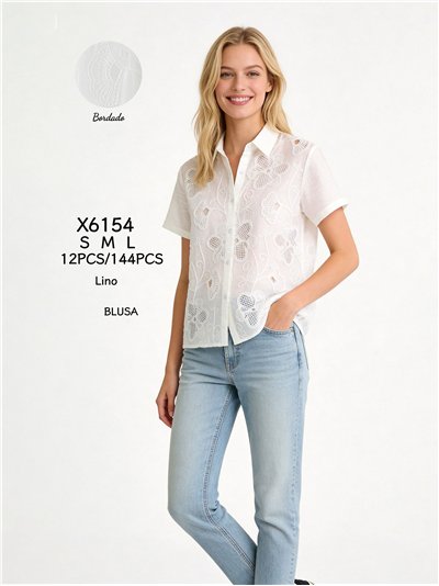 Leinenhemd mit durchbrochener Blumenstickerei 2