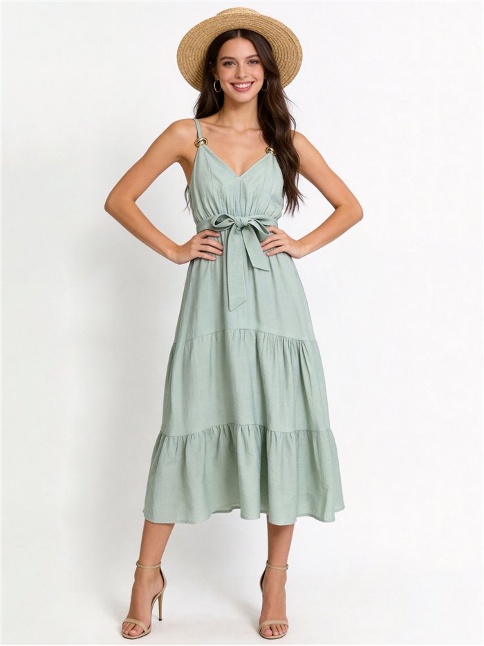 Midikleid mit Trägern, Schleife und goldenen Creolen