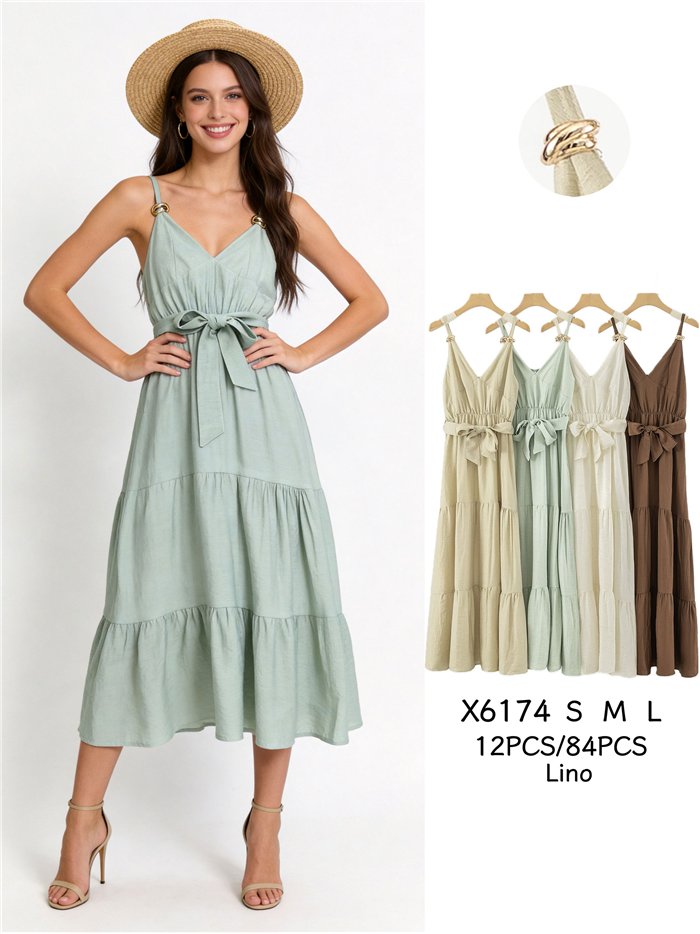 Midikleid mit Trägern, Schleife und goldenen Creolen