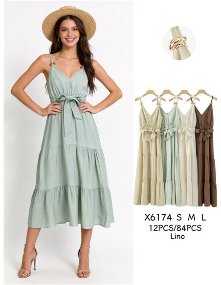 Midikleid mit Trägern, Schleife und goldenen Creolen