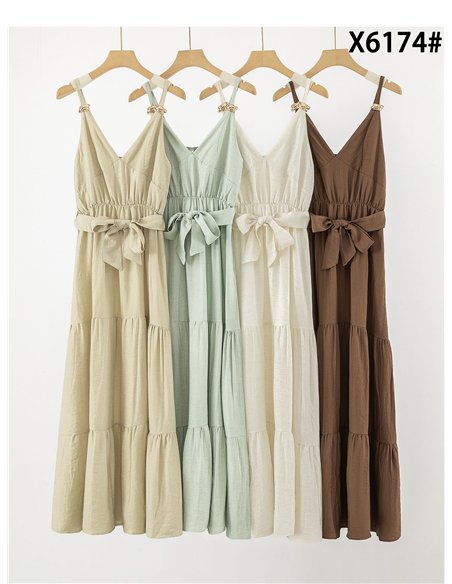 Midikleid mit Trägern, Schleife und goldenen Creolen