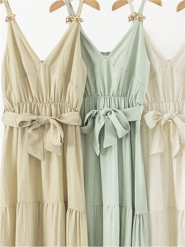 Midikleid mit Trägern, Schleife und goldenen Creolen