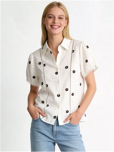 Camicia di lino ricamata con margherite