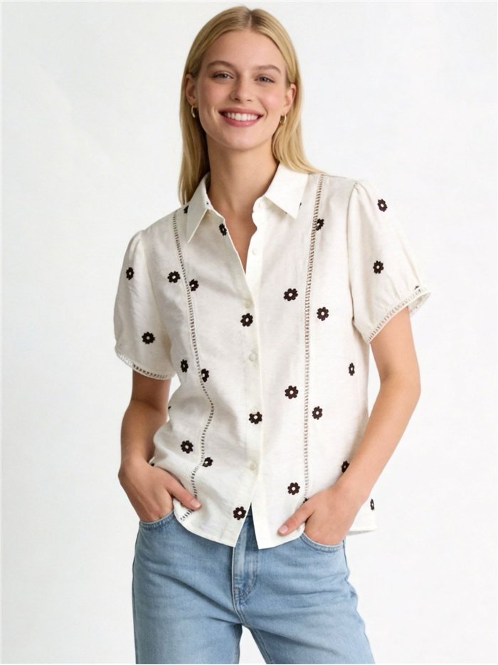 Camicia di lino ricamata con margherite