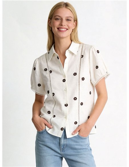 Camicia di lino ricamata con margherite