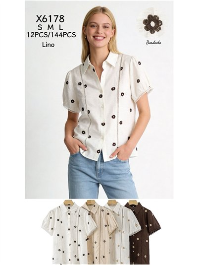 Camicia di lino ricamata con margherite 2