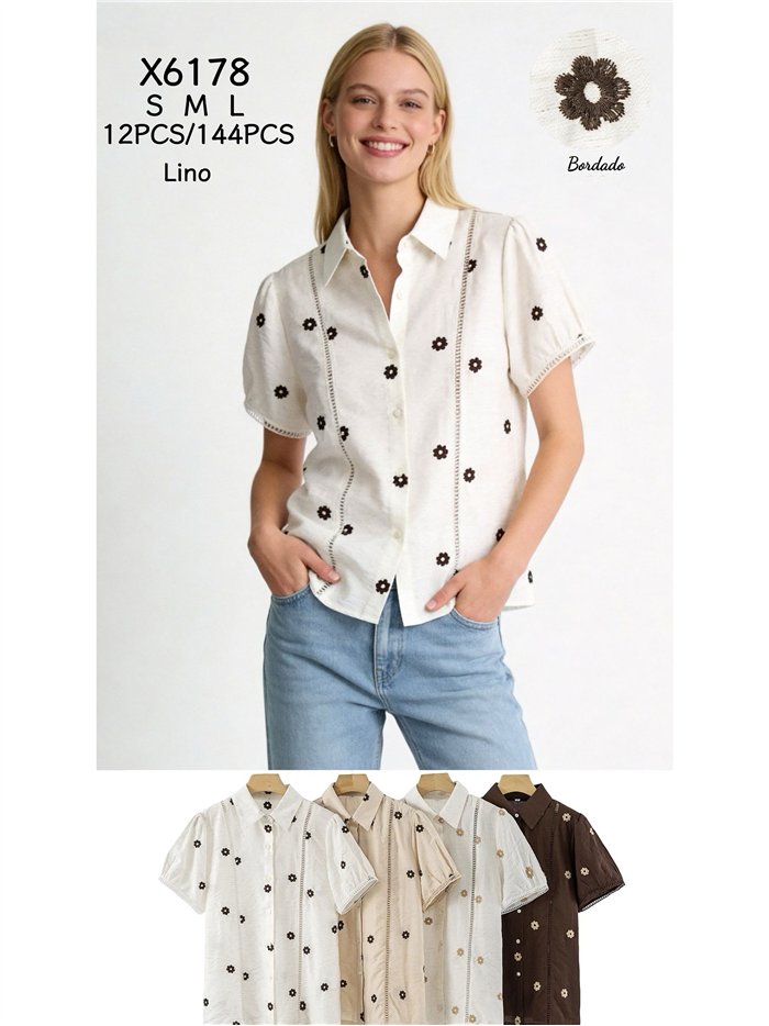 Camicia di lino ricamata con margherite