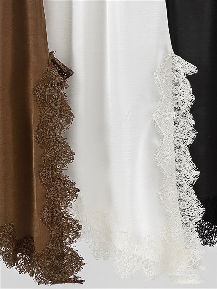 Falda midi satinada asimétrica con encaje