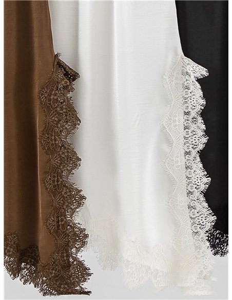 Falda midi satinada asimétrica con encaje