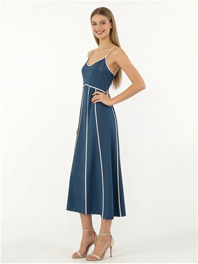 Vestido midi de lino con vivo a contraste