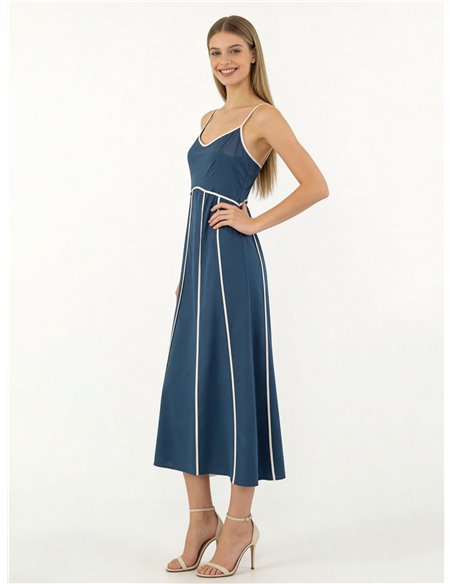 Vestido midi de lino con vivo a contraste