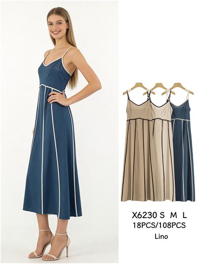 Vestido midi de lino con vivo a contraste 2