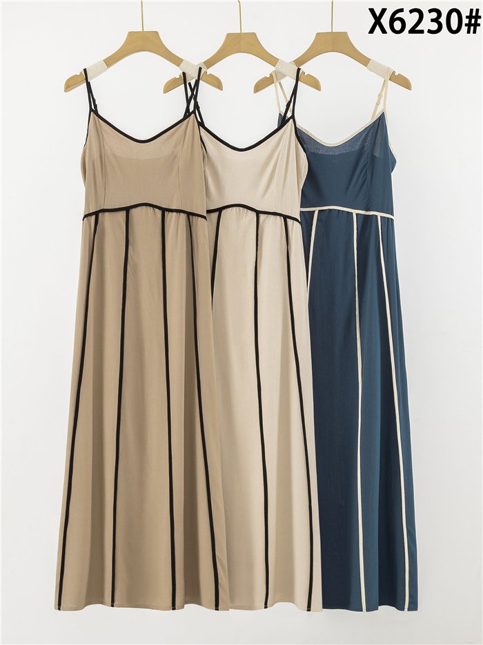 Vestido midi de lino con vivo a contraste