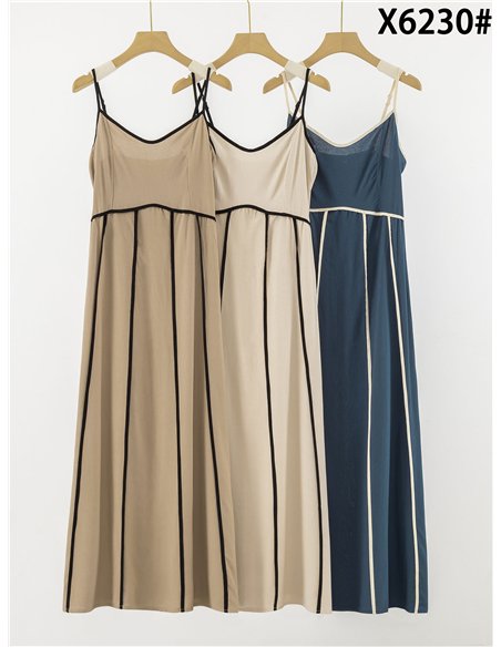 Vestido midi de lino con vivo a contraste