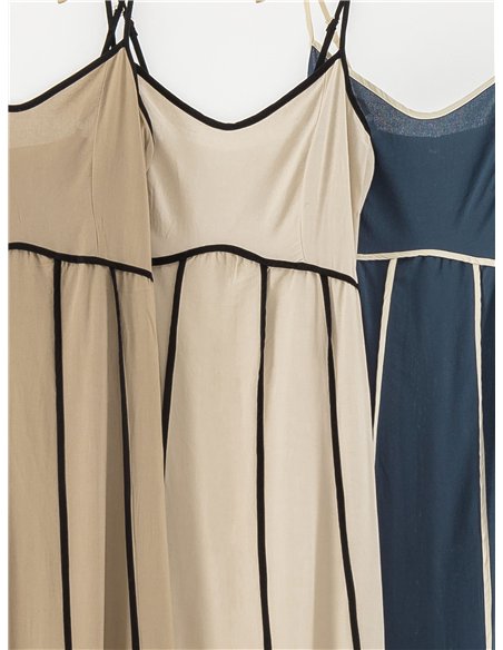 Vestido midi de lino con vivo a contraste