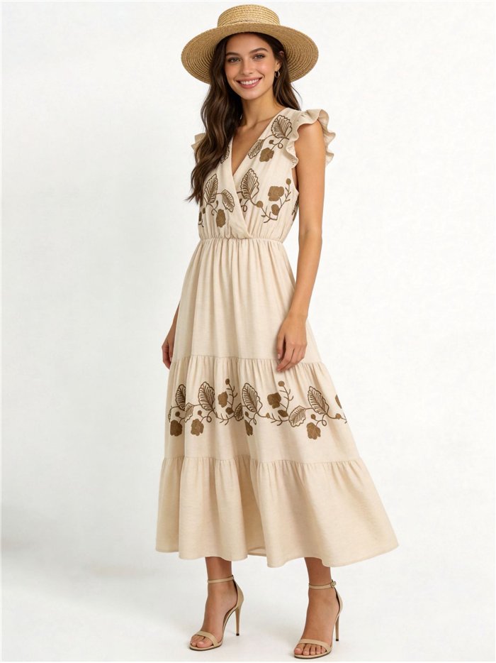 Vestido midi bordado con volantes