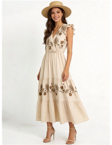 Vestido midi bordado con volantes