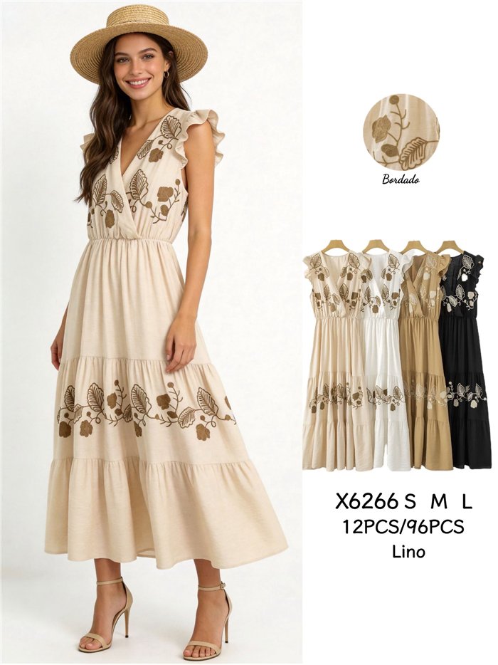 Vestido midi bordado con volantes