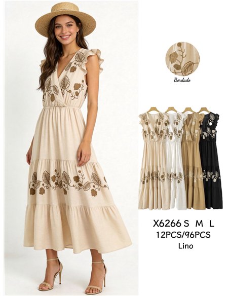 Vestido midi bordado con volantes