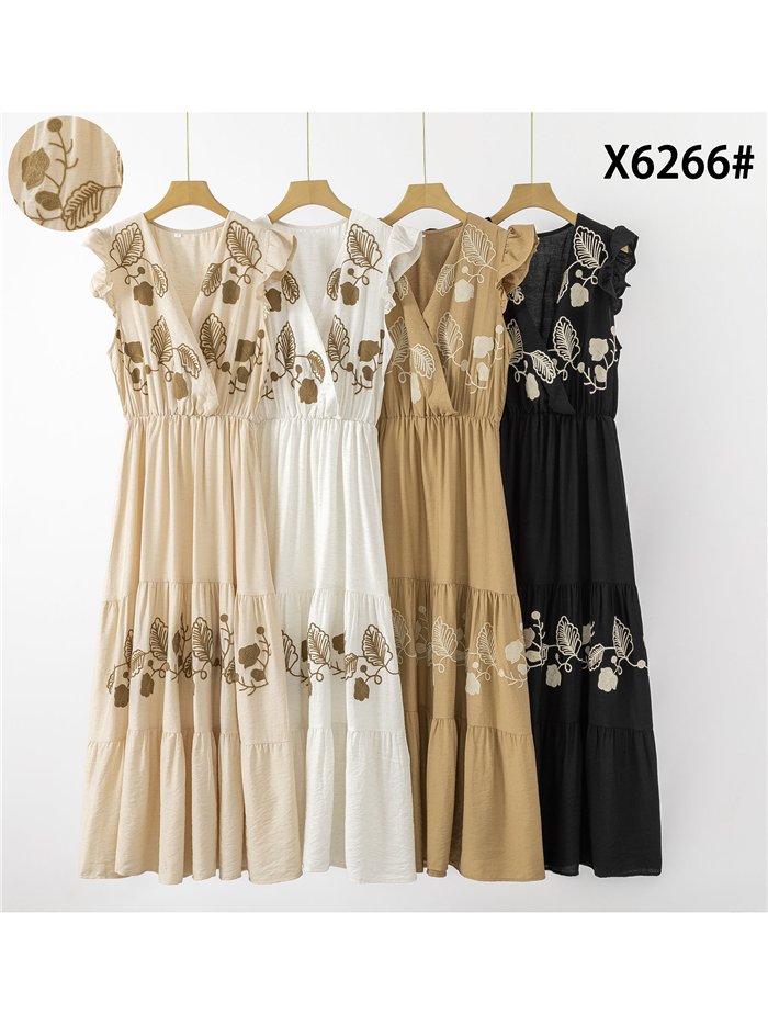 Vestido midi bordado con volantes