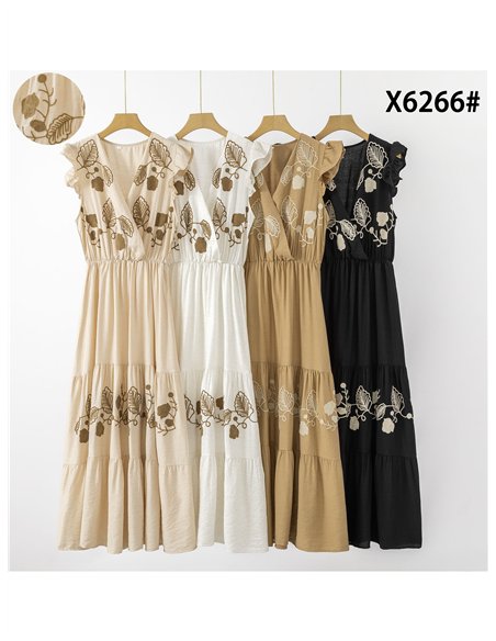 Vestido midi bordado con volantes